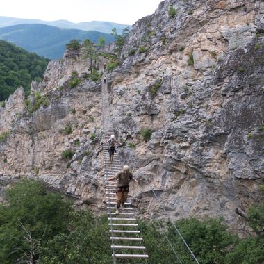Crossing the Nelson Rocks Via Ferrata bridge