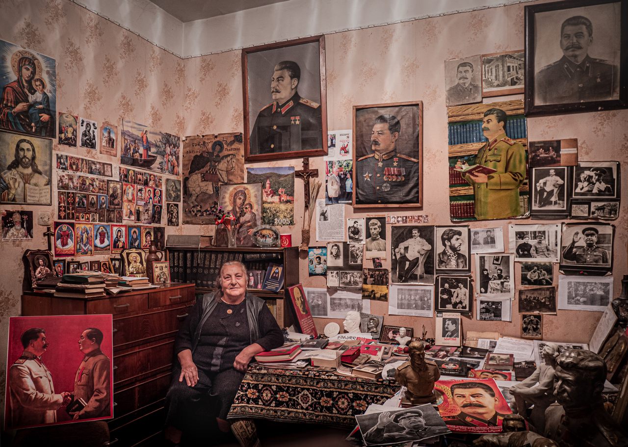 Nazi Stepanishvili sits in the corner of her home museum, where she displays Stalin memorabilia from across the globe.