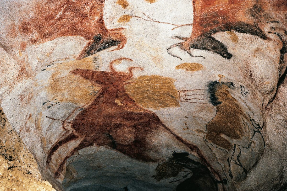 Ancient cave paintings in Lascaux, France, depicting aurochs. 