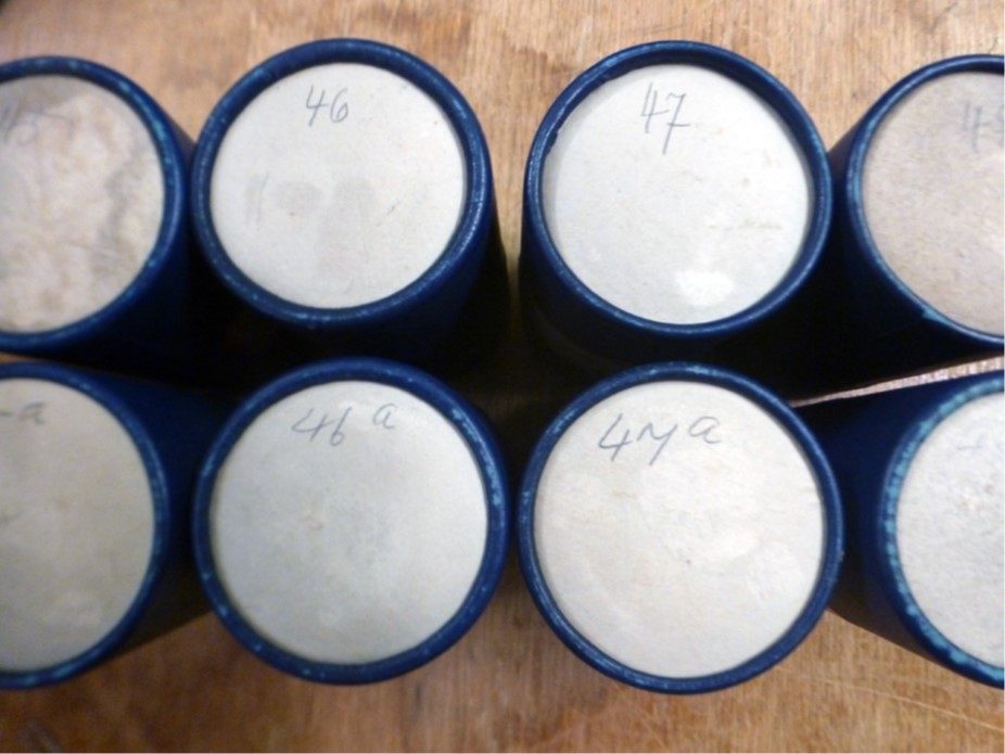 Berthold Laufer's cylinders: one row for vocals, the other for instruments.
