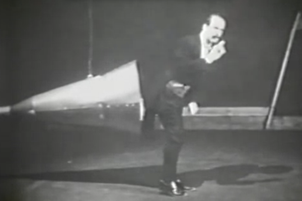 Le Pétomane performs at the Moulin Rouge theater, late 1800s.
