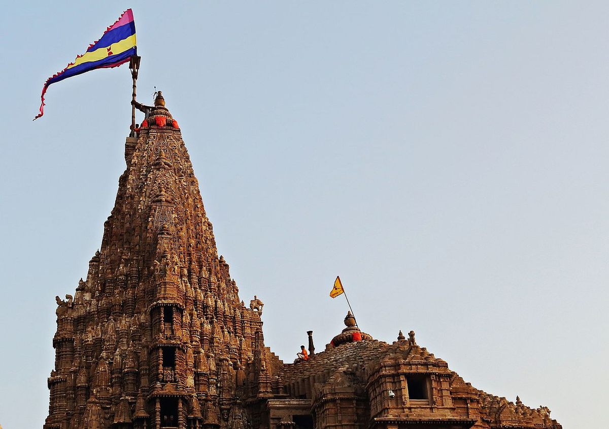 Pennant flag atop a temple in India.