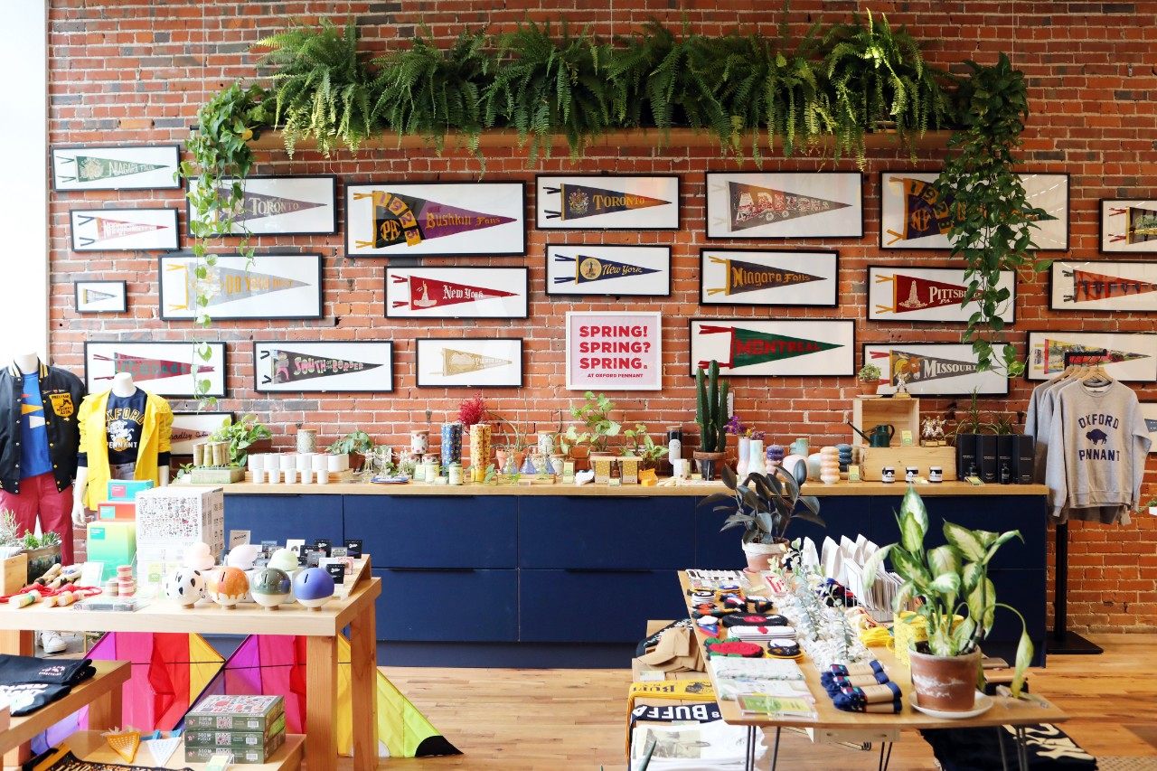 Pennants line the walls at Oxford Pennant. 