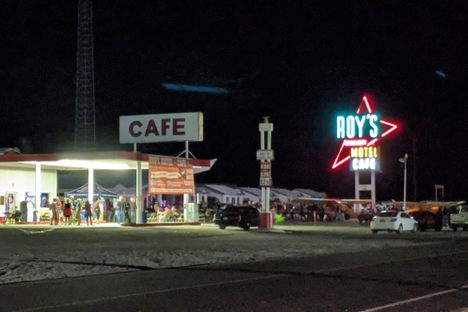 A view of the newly lit sign from across the street, during the lighting festival on November 16, 2019.