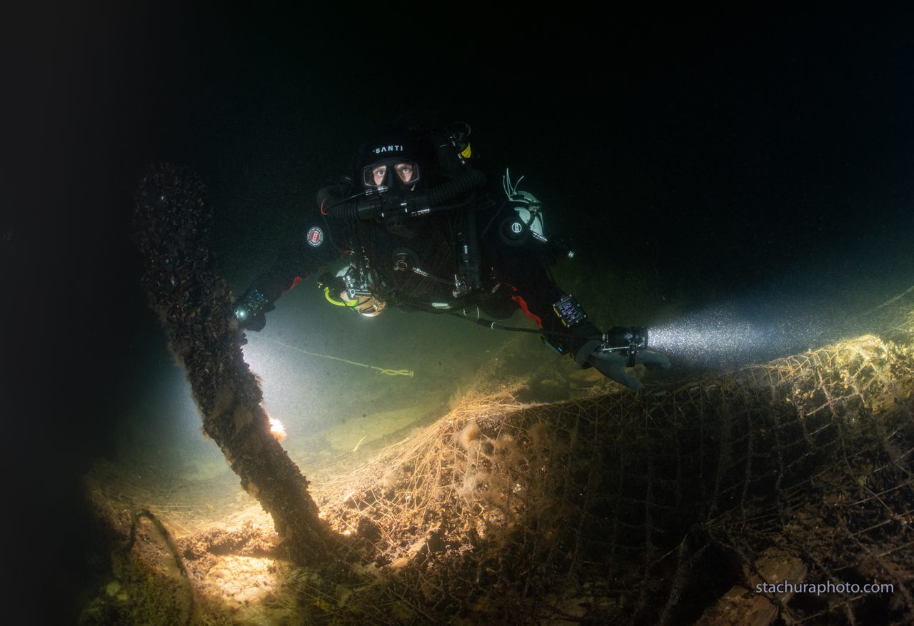 The well-preserved wreck lies nearly 300 feet below the surface.