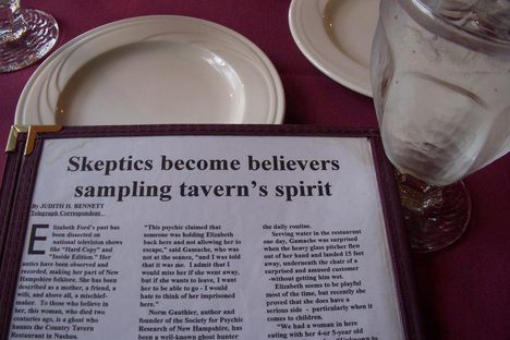 The back of the menu at the Country Tavern Restaurant