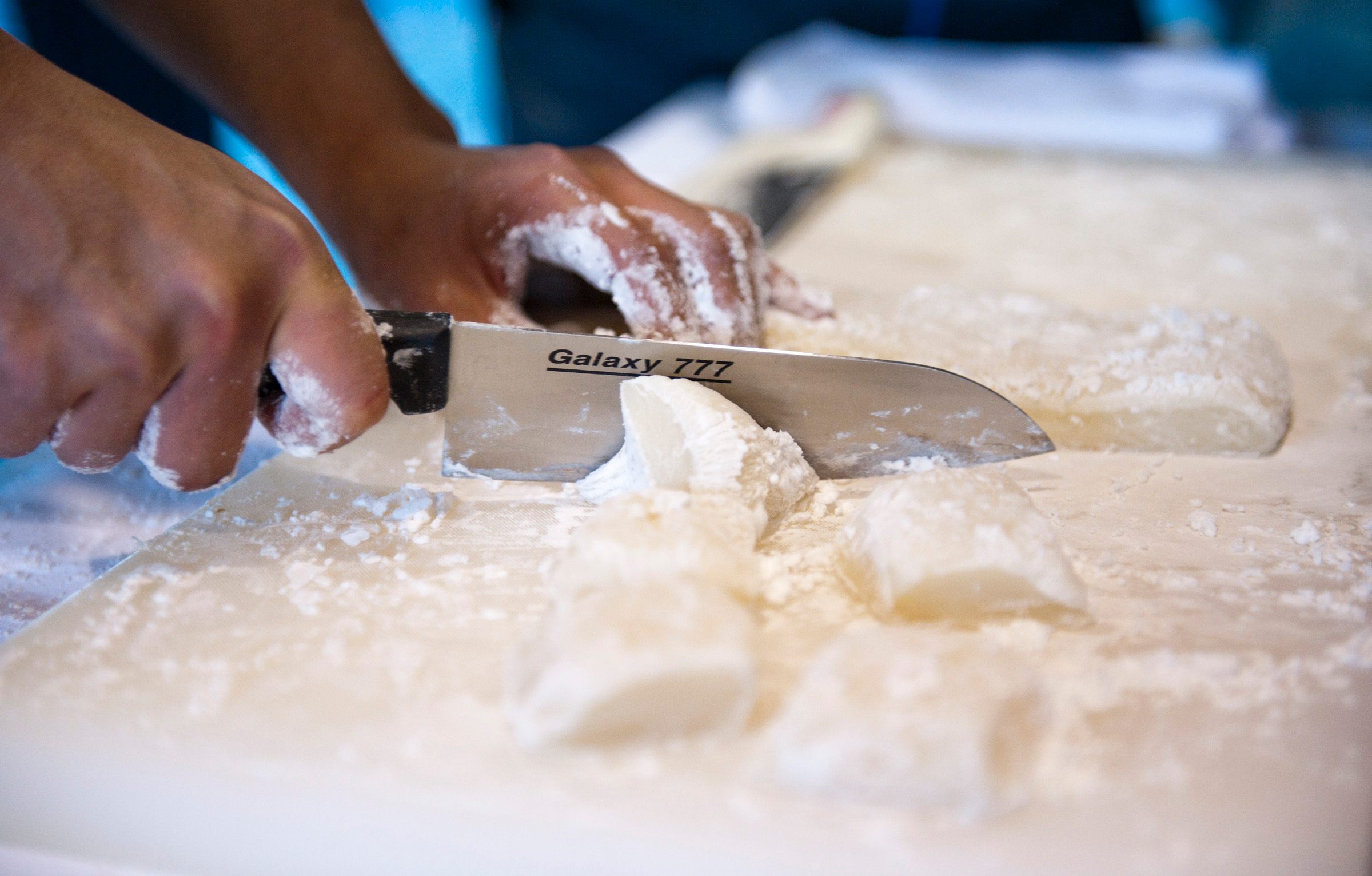 Handmade mochi in progress.