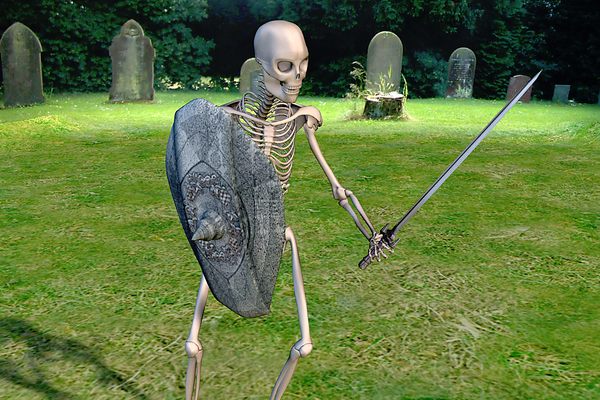 This undead CGI skeleton warrior, made with a program called DAZ studio, is not very scary. 