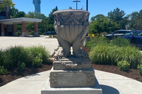 Dolphin vase sculpted by a patient, now sitting out front of the Ronald McDonald House
