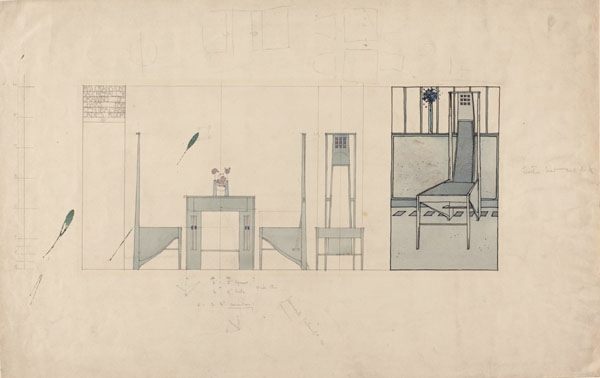 Mackintosh's original design for the chairs and tables for the Salon de Luxe.