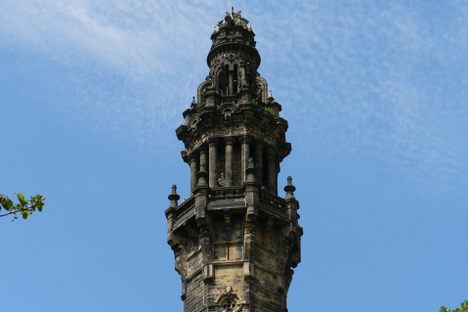 The elaborate top of the tower.