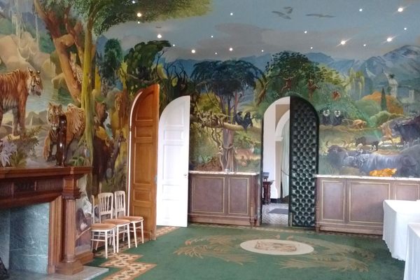 View of the Spencer Robert's mural room, Port Lympne mansion.