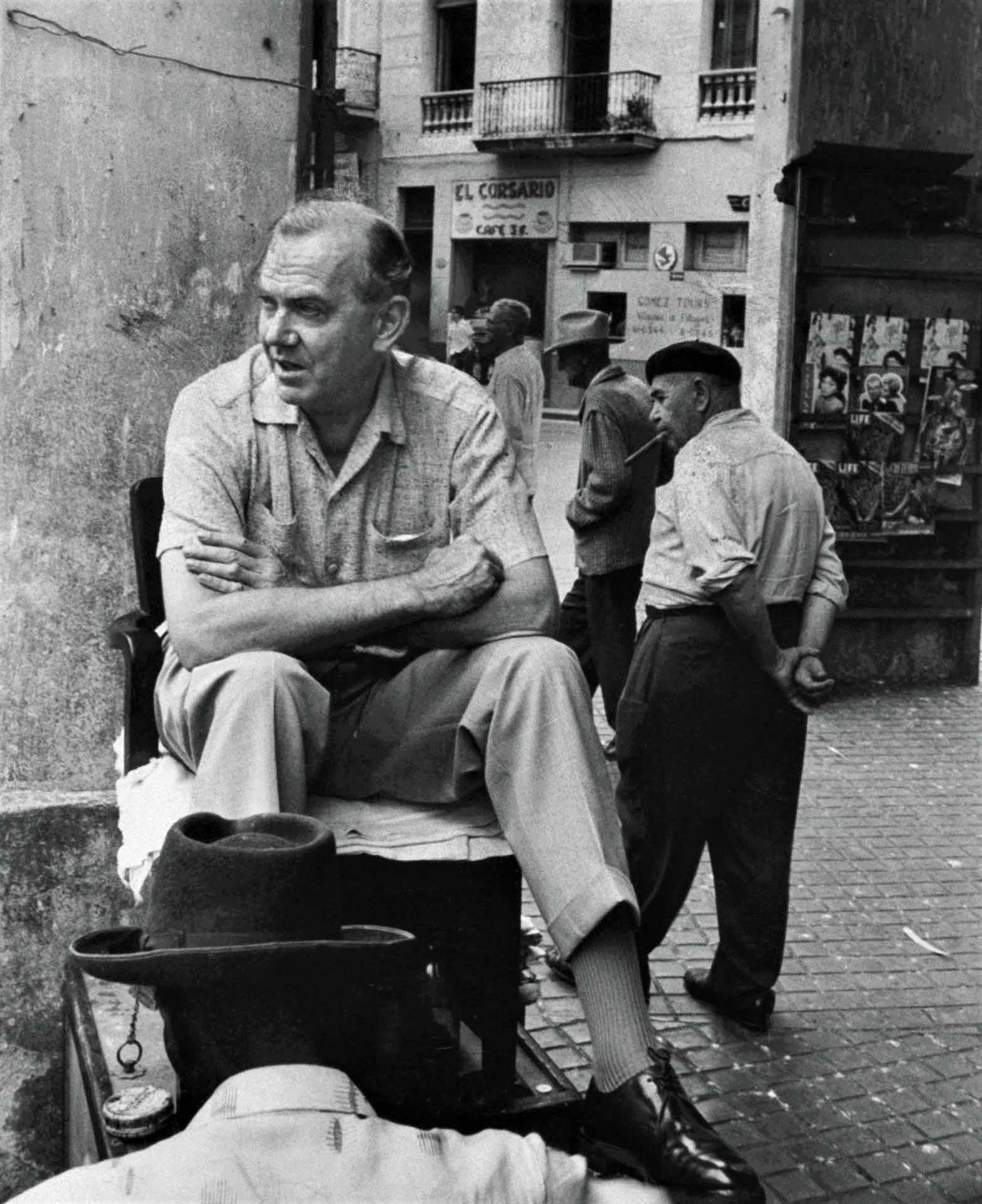 Graham Greene on the set of the film version of <em>Our Man in Havana</em>.