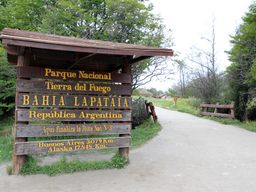 Marker at the end of National Route 3, Bahia Lapataia.