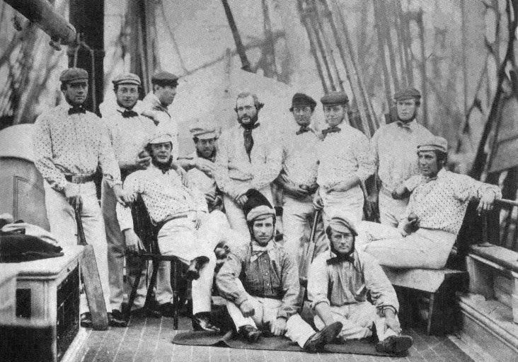 The English cricket team on board their ship to America, 1859. 