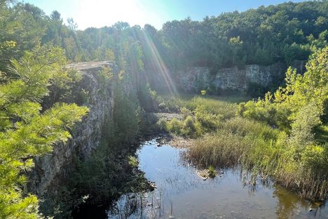 Looking down into the abandoned rock quarry at Mineral Hills