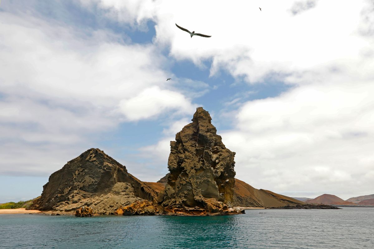 Pinnacle Rock is a celebrated volcanic plug on Bartolomé Island.