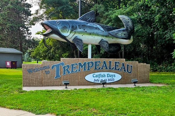 This giant fiberglass catfish welcomes visitors to Trempealeau, Wisconsin.