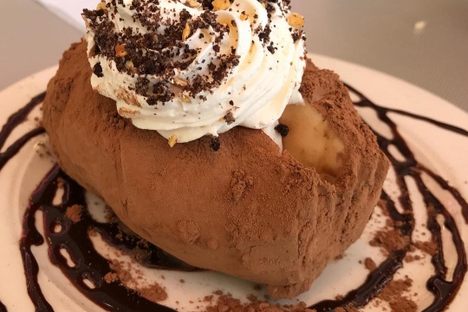 Cocoa powder makes convincing potato skin.