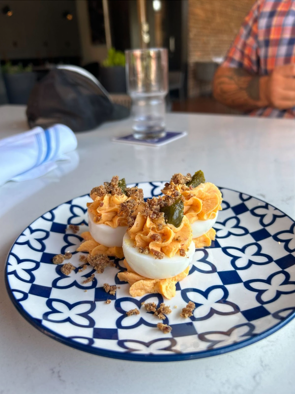 Chattanooga eatery Frazier Five & Dime offers an original spin on deviled eggs, complete with gherkins.