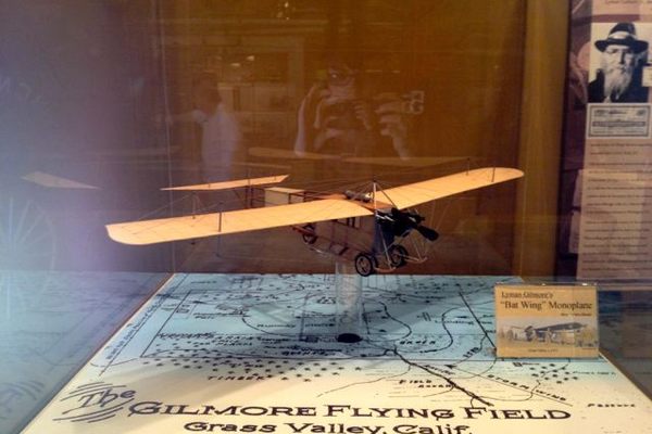 A model of one of Gilmore's aircraft, the Bat Wing Monoplane
