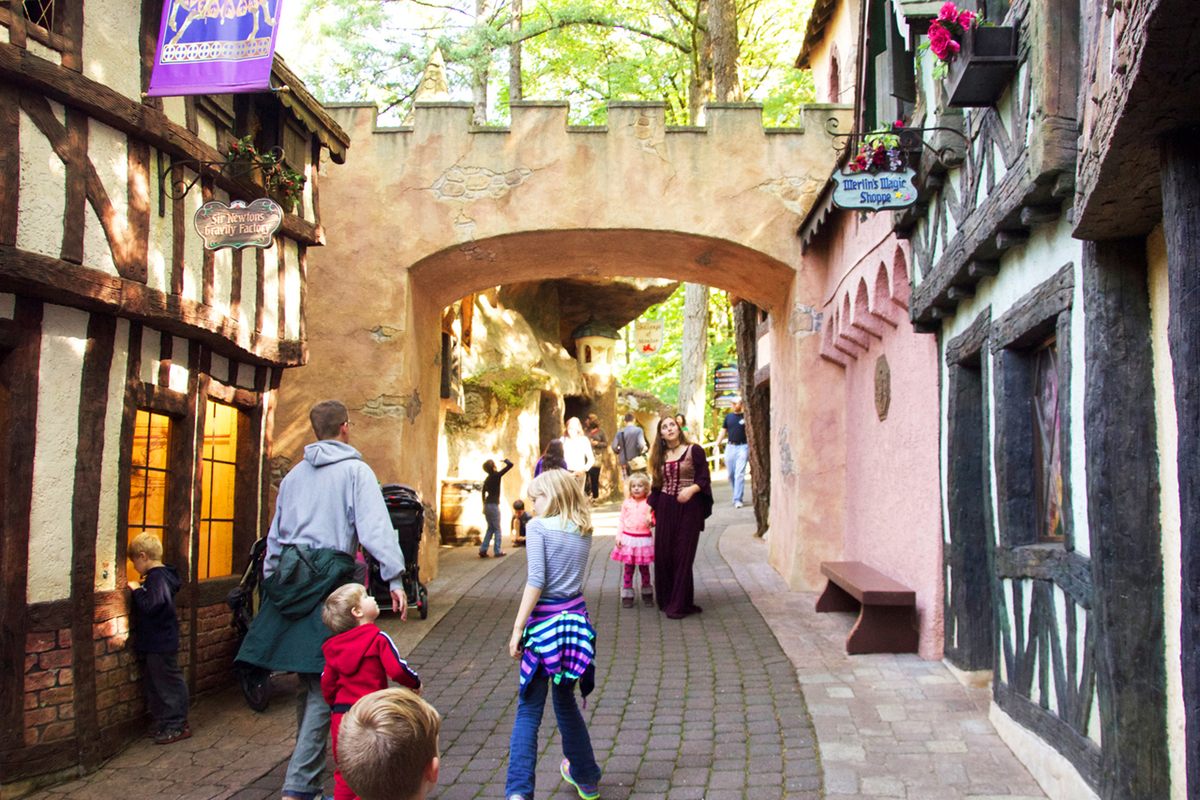 Some of the park is designed to evoke a stroll through an old European village.