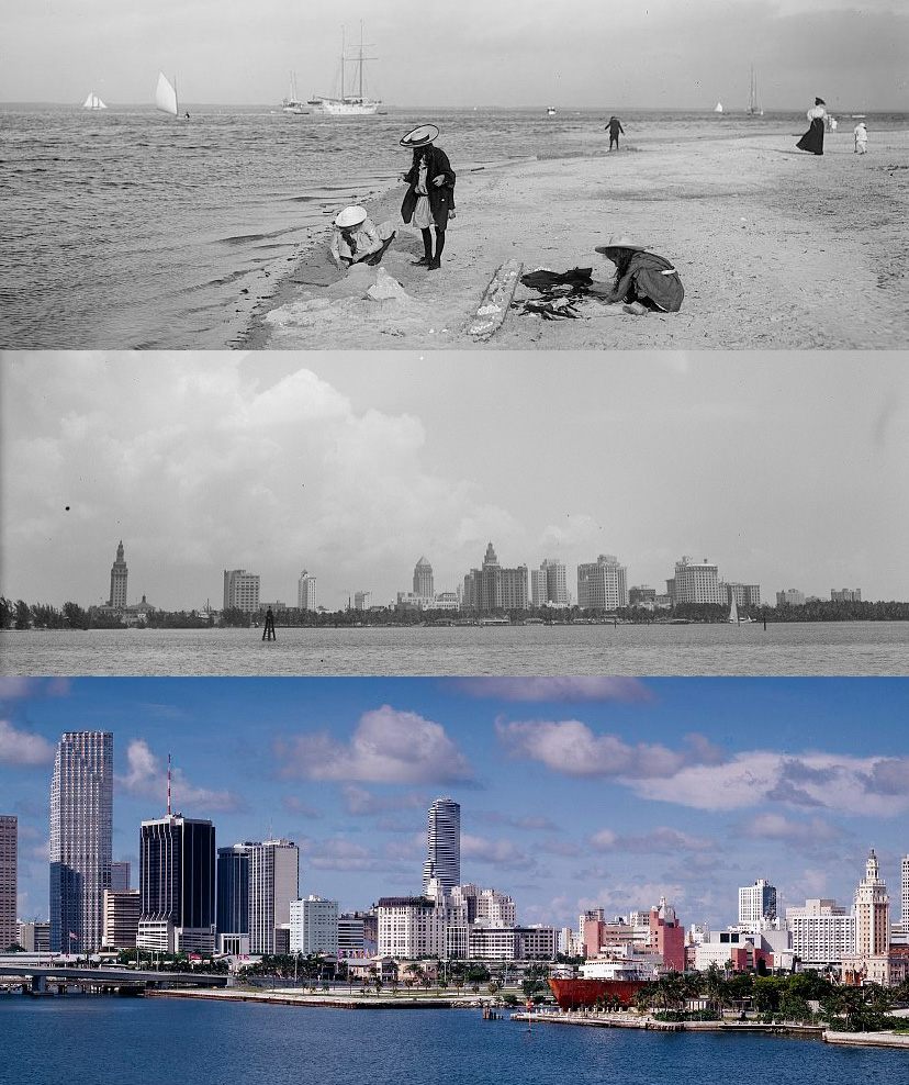 The Miami skyline through its short history, 1890, 1941 and 1980.