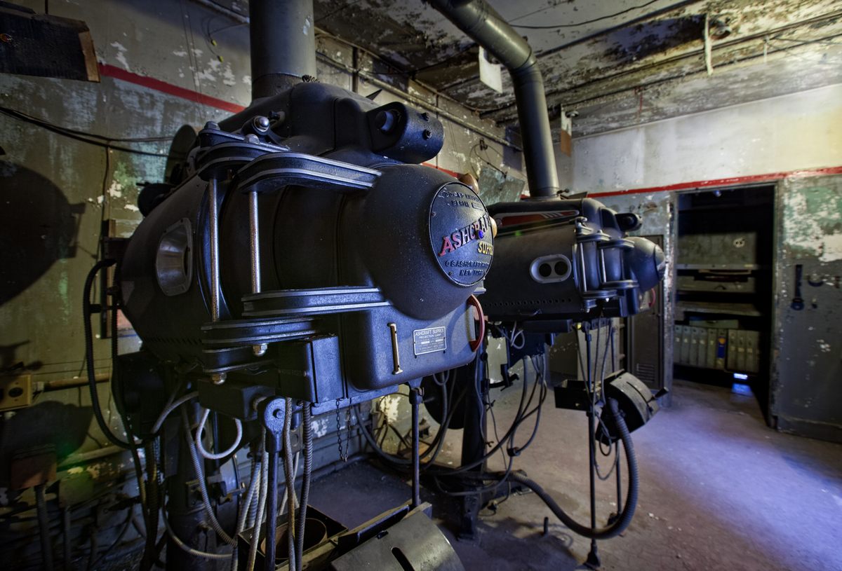 The projection booth at the Lansdowne Theater. 