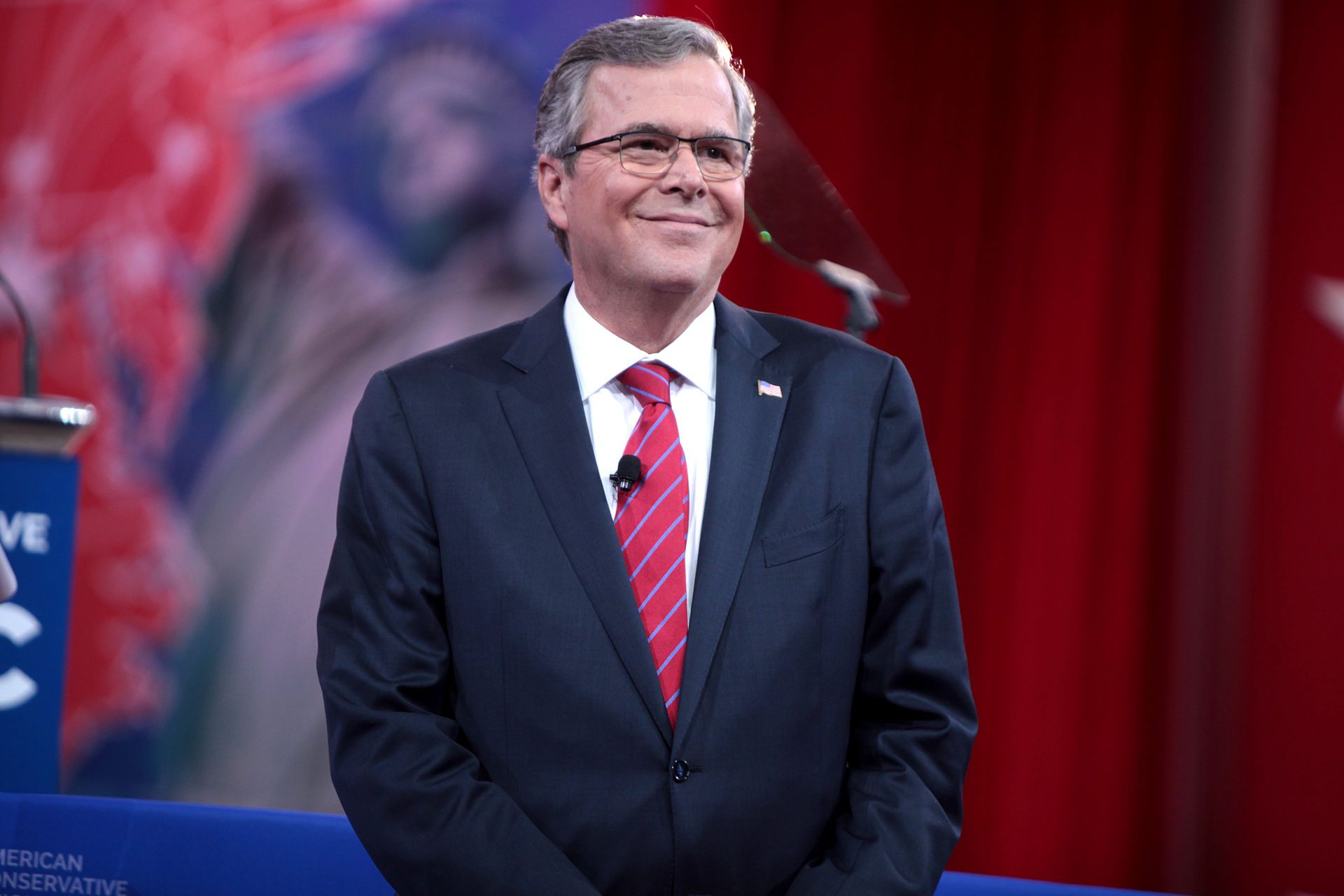 Governor Jeb Bush, potentially looking at one of his many clocks.