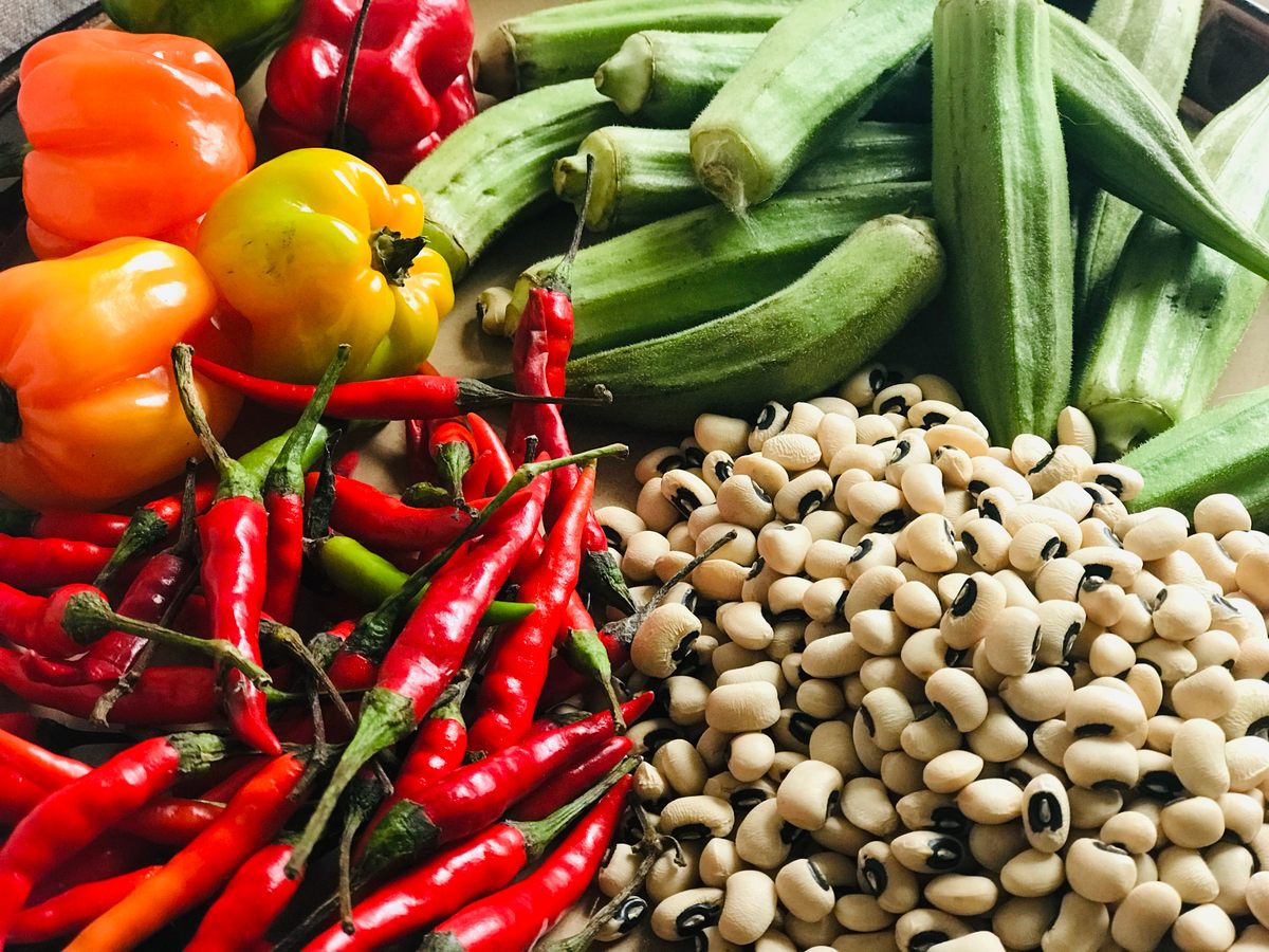 The crops grown at the Colonial Williamsburg garden include peppers, black-eyed peas and okra.