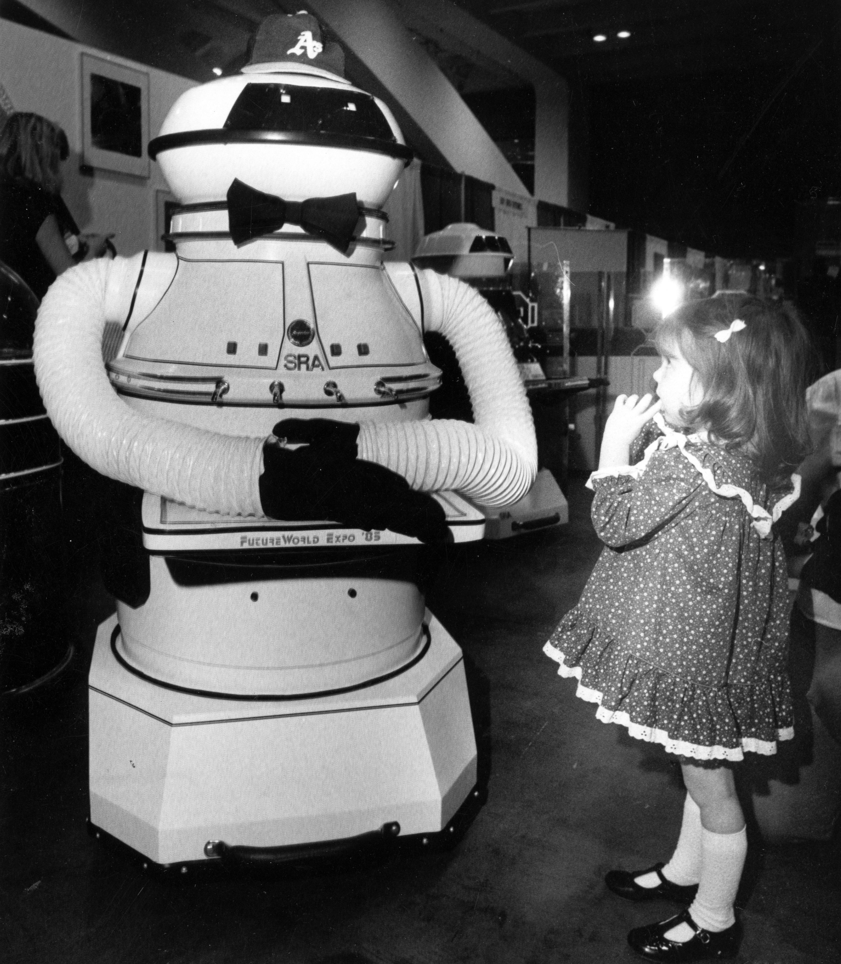 April 1, 1985: A robot makes an impression at the Future World Expo at Moscone Center.