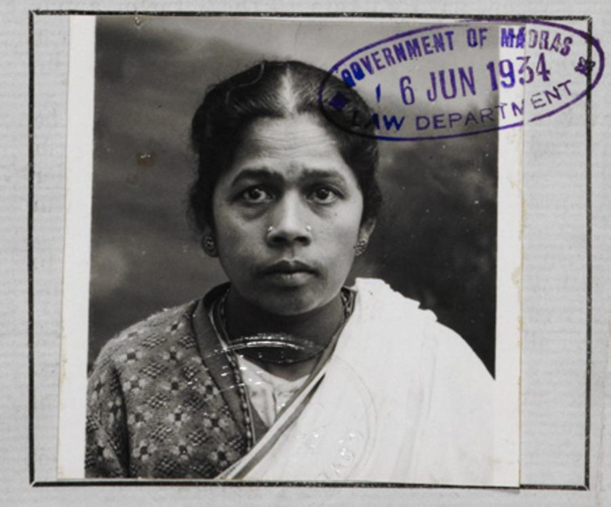 A passport photo of "Mrs. Anthony Ayah," described in the document as "Indian Christian, British subject by birth, widow of British subject, Profession: Ayah."