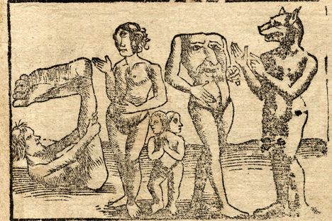 A smattering of beings described as monstrous in medieval times, including a blemmye (second from right). 