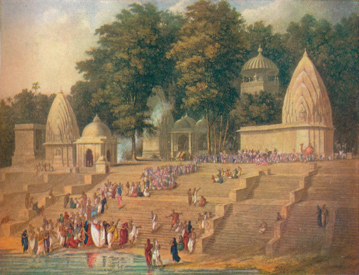 Preparations for a sati ceremony in 1908, from <em>Harmsworth History of the World</em>.