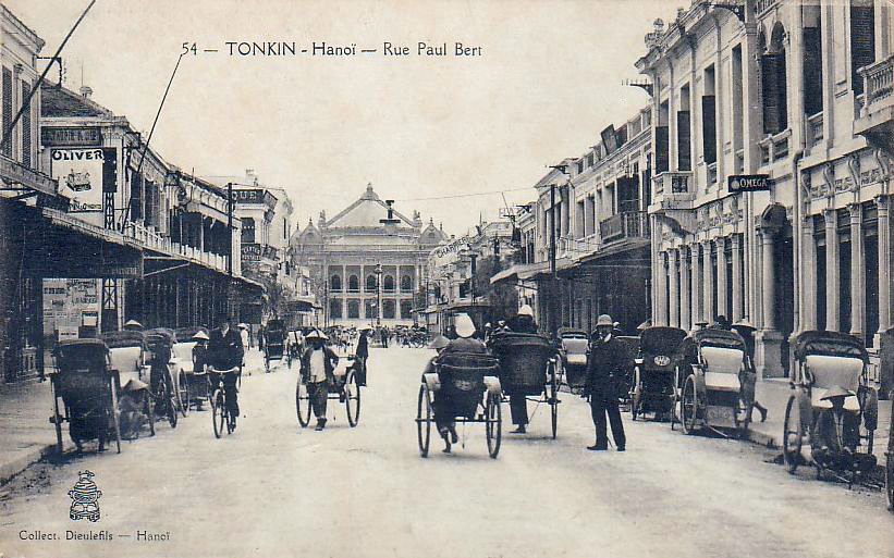 A vintage photograph of Rue Paul Bert (now Trang Tien Street), Hanoi.