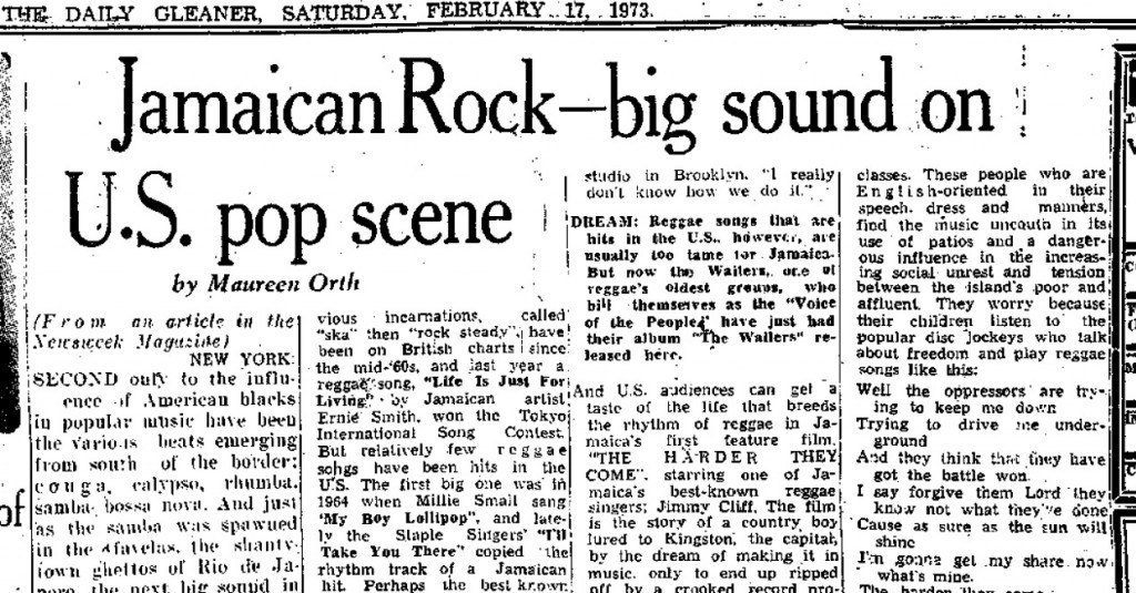 Clip from a Daily Gleaner article, 1973.