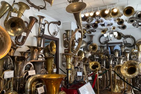 Snake-like 17th-century woodwinds, lessons in manufacturing, and how a bar fight made bank: All that and more at the V & E Simonetti Historic Tuba Collection.