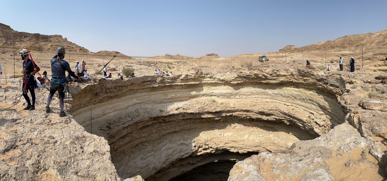 The Omani Caves Exploration Team (OCET) is the first documented team to explore the 367-foot-deep sinkhole.