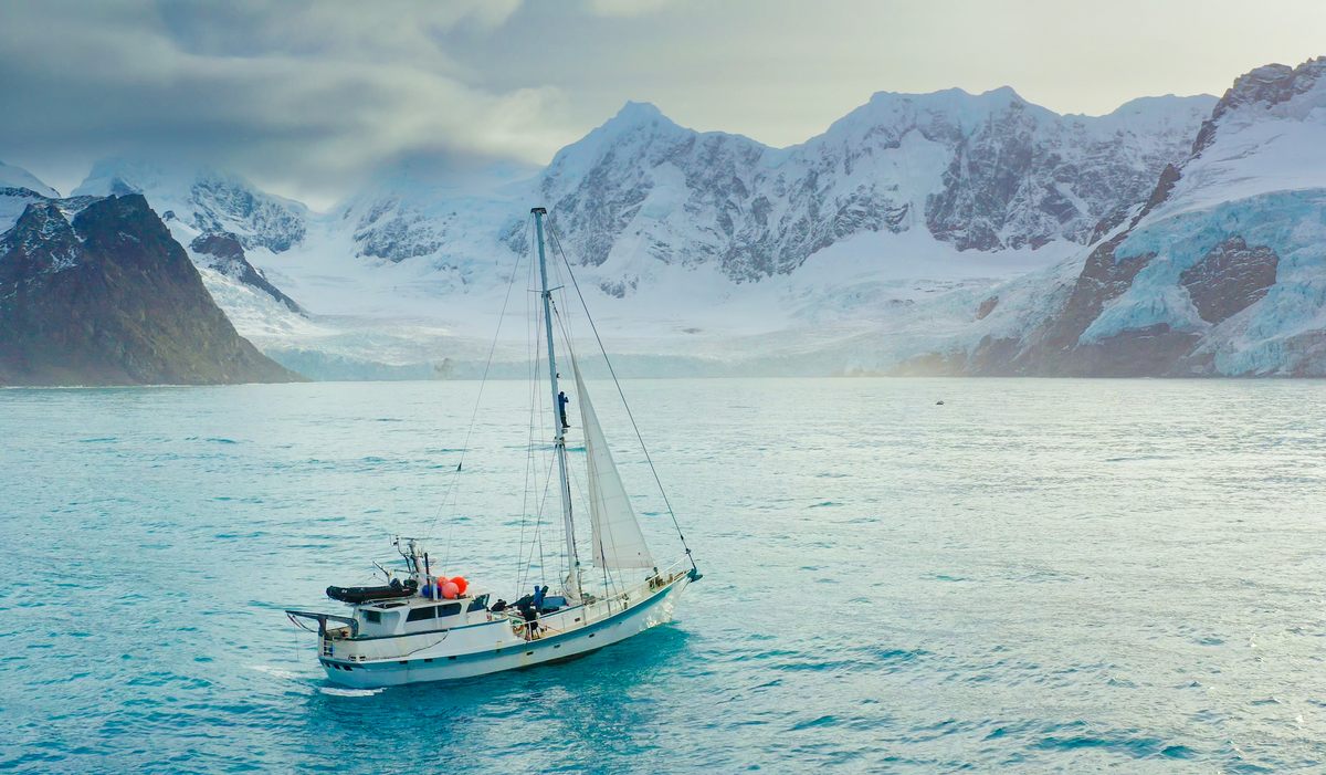 Gregory and his team spent 28 days in Antarctica on this 75-foot reinforced sailboat.