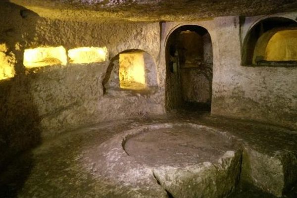 The St. Cataldus Catacombs, cut into the rock beneath the church. 
