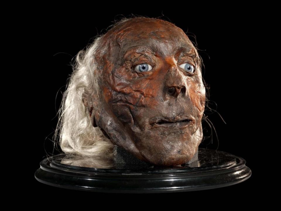 Jeremy Bentham's head is usually not on display, to prevent further deterioration.