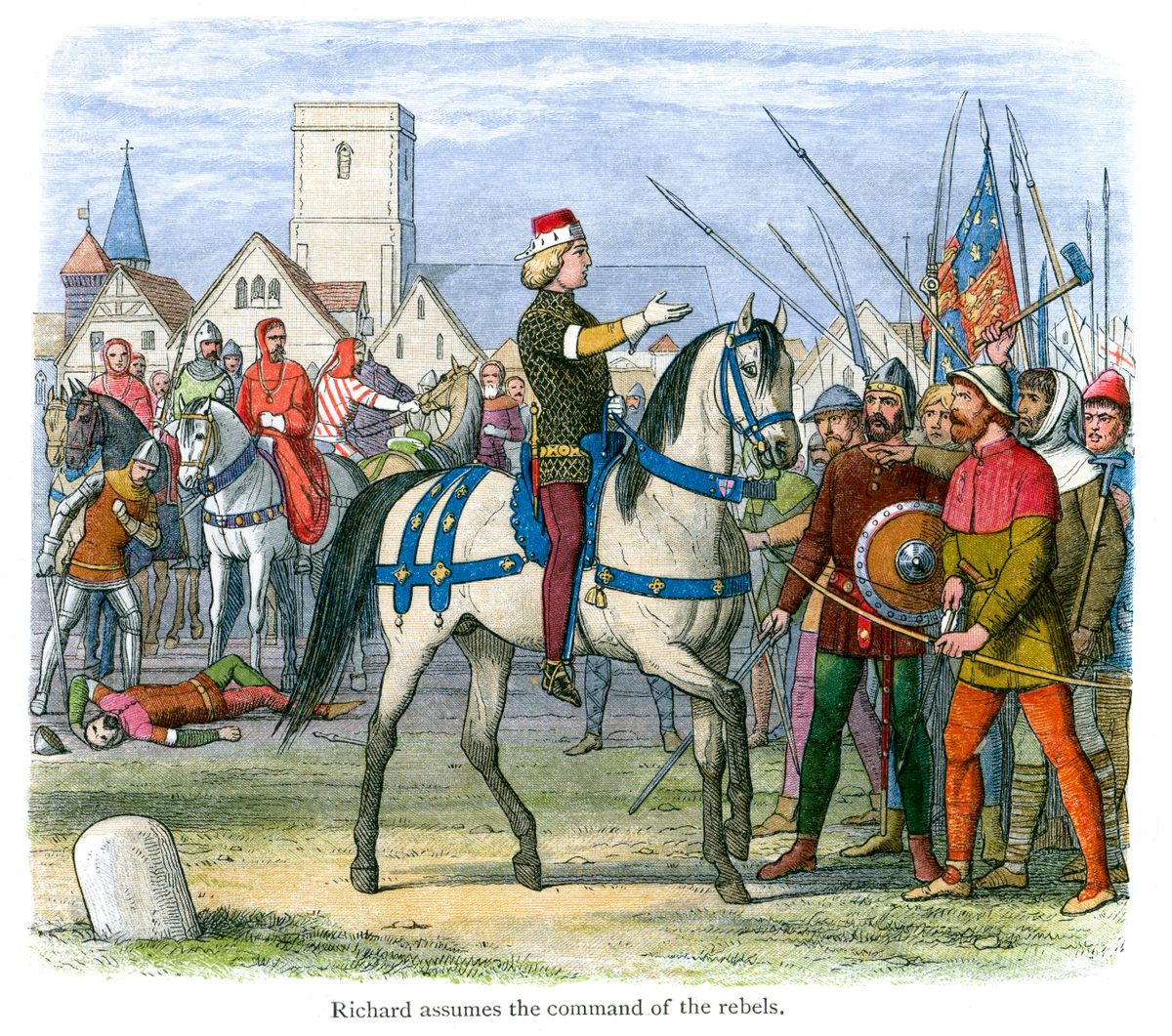 A scene from the Peasants' Revolt, which is often explained as a reaction to elite efforts to control serfs' and laborers' rising wages.