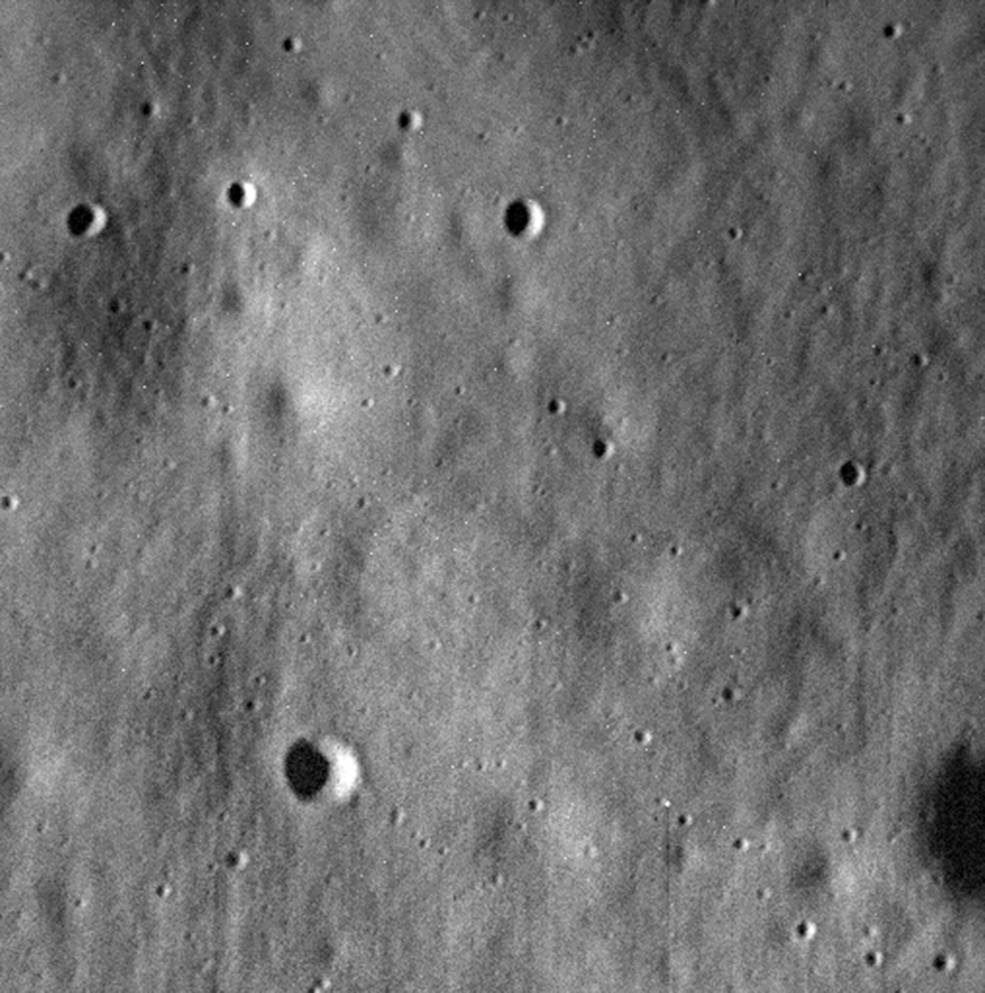 The last image NASA received from <em>MESSENGER</em> before it crashed into Mercury's surface in 2015.