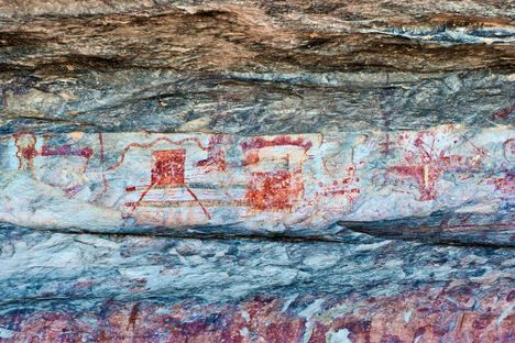 Ancient Indian pictographs at Fate Bell rock shelter in Seminole Canyon.