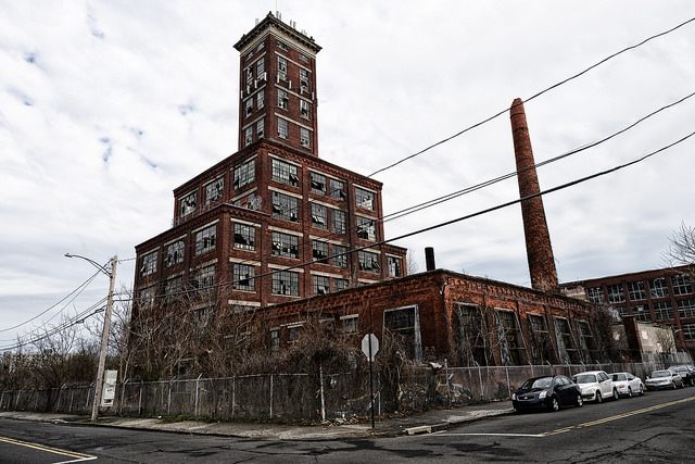 The Remington Arms factory and its shot tower.