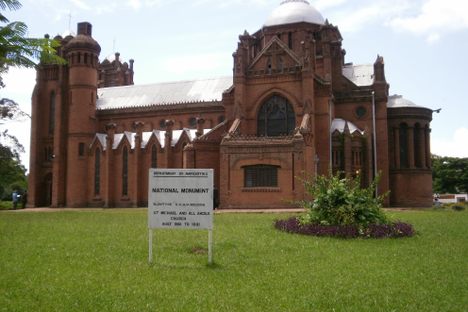 The church with its domed bell tower. 
