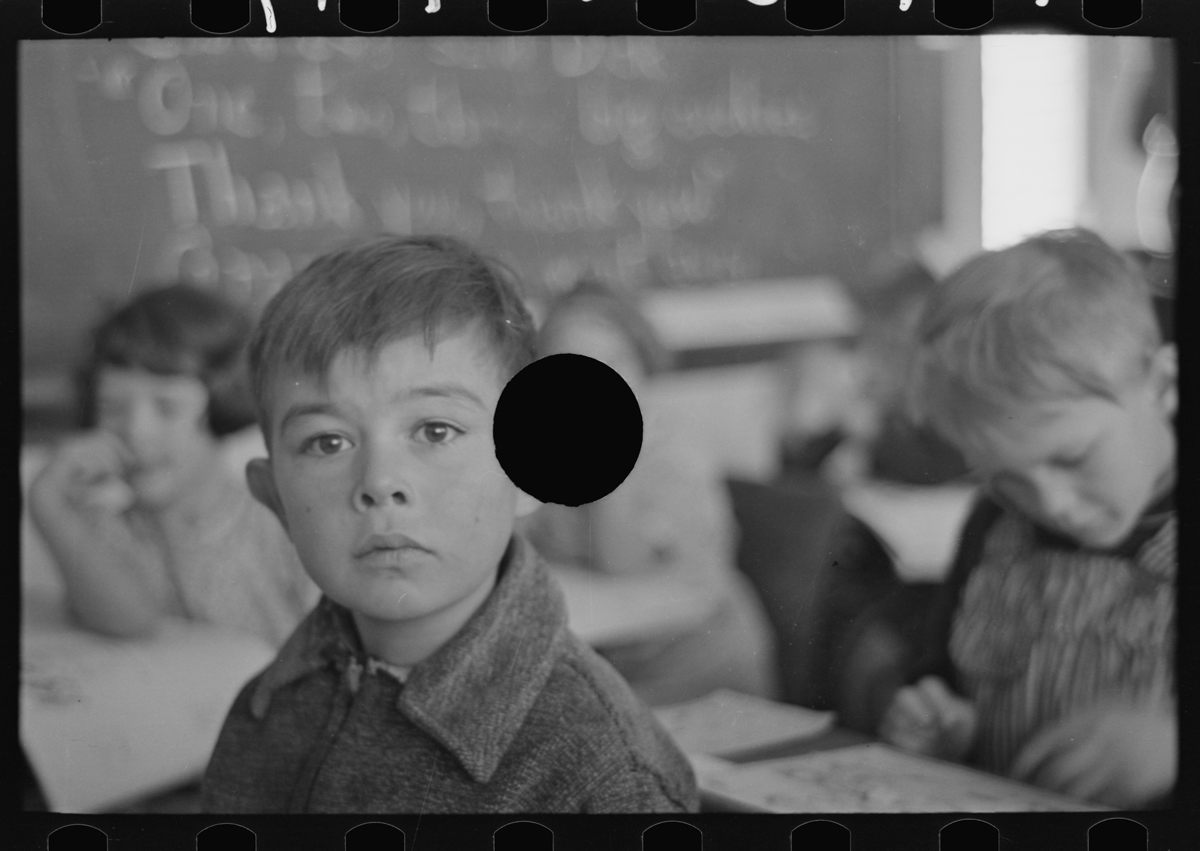 <em>Untitled photo, possibly related to: Pupil in rural school. Williams County, North Dakota.</em>