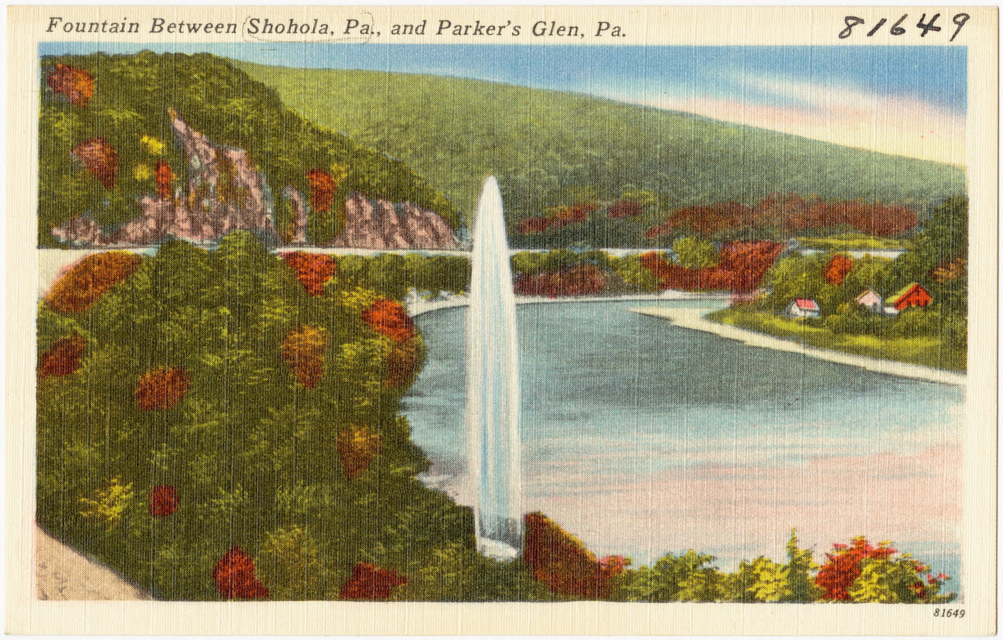 Postcard showing a fountain near Shohola Glen.
