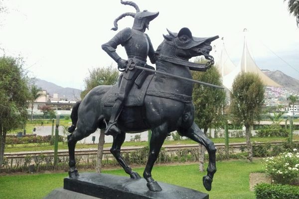 The statue of Francisco Pizarro in the Parque de la Muralla in Lima.