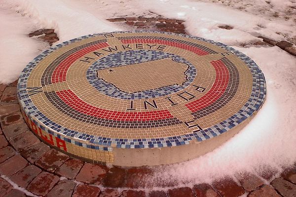 Mosaic marking the highest point in Iowa.